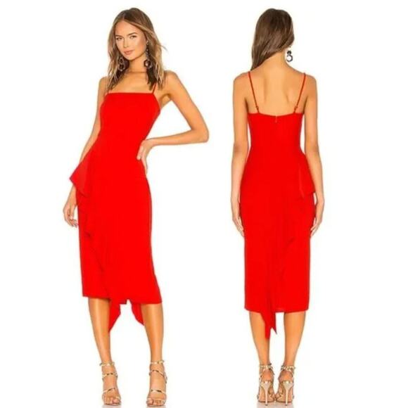 Lovers + Friends Cleo Red Ruffle Midi Dress - Picture 1 of 8